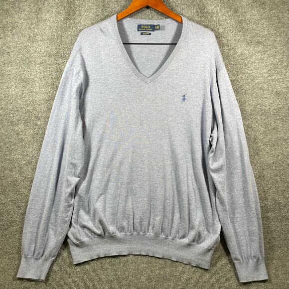 Polo Ralph Lauren V Neck Sweater Men's XXL Blue Long Sleeve Pima Cotton Casual - Picture 1 of 10